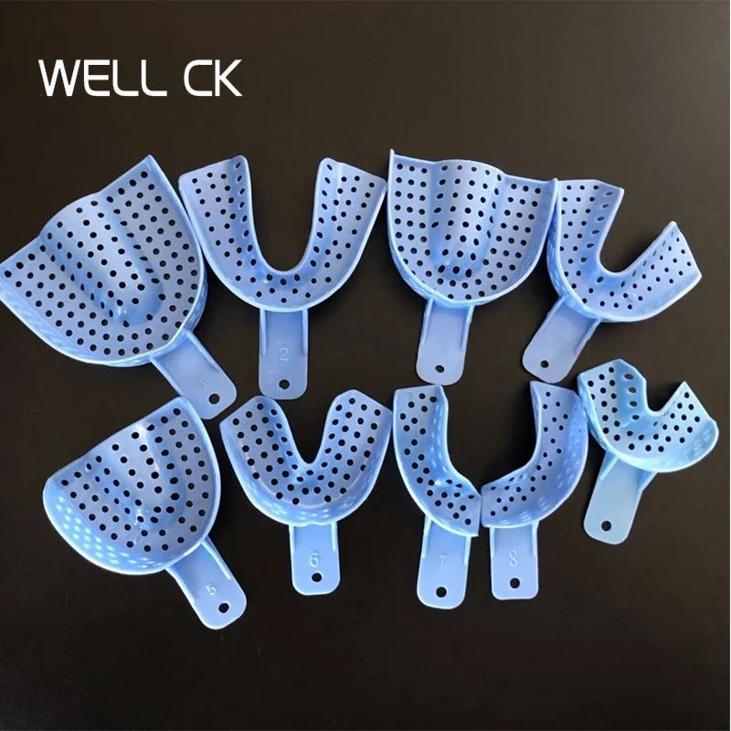 9Pcs/Set Blue Disposable  Dental Impression Trays Plastic Teeth Holders Denture Model Materials Oral Hygiene  Dentist Product
