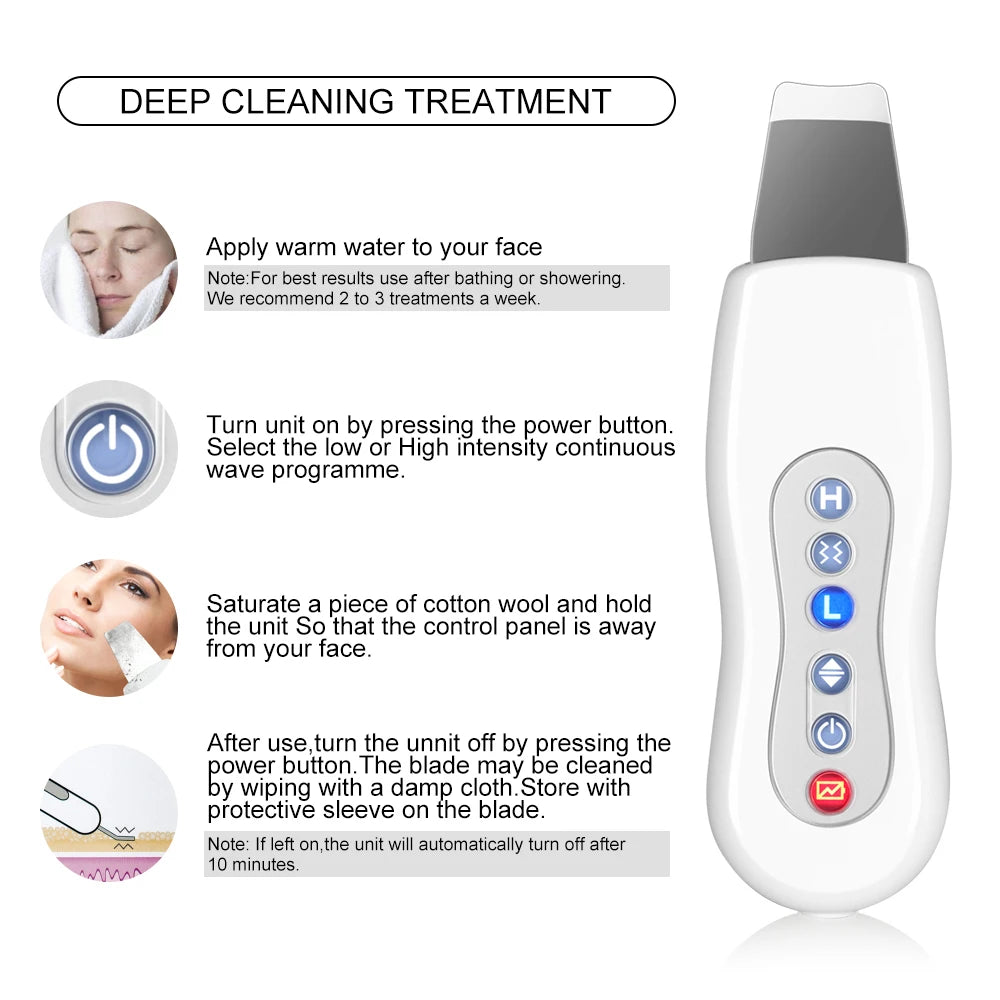 Ultrasonic Skin Scrubber Deep Facial Cleaner Ion Acne Blackhead Remover Peeling Shovel Cleaner Facial Massager Face Lift Machine