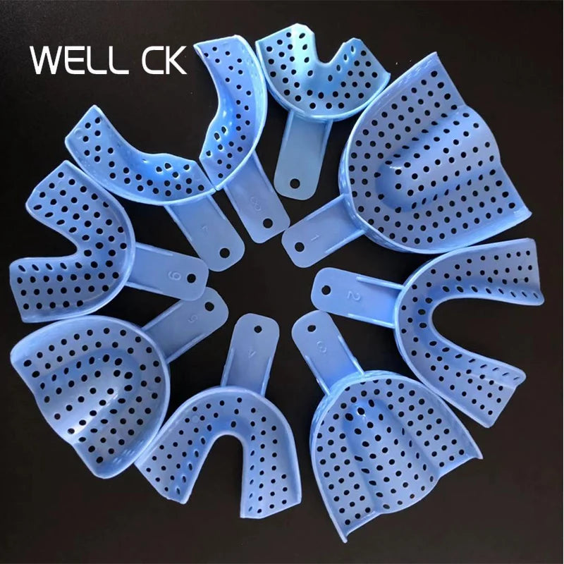 9Pcs/Set Blue Disposable  Dental Impression Trays Plastic Teeth Holders Denture Model Materials Oral Hygiene  Dentist Product