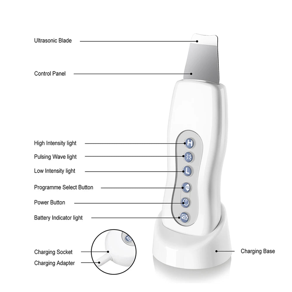 Ultrasonic Skin Scrubber Deep Facial Cleaner Ion Acne Blackhead Remover Peeling Shovel Cleaner Facial Massager Face Lift Machine