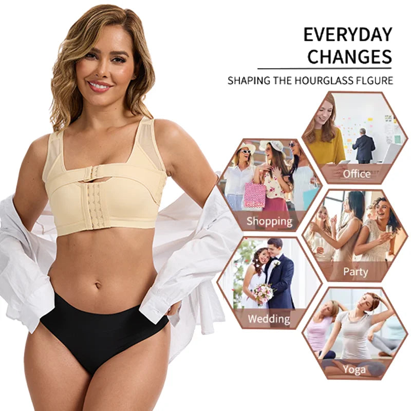 Post-Surgery Front Closure Bra for Women Compression Push Up Body Shaper Sexy Shapewear with Breast Support Band Breathable Top