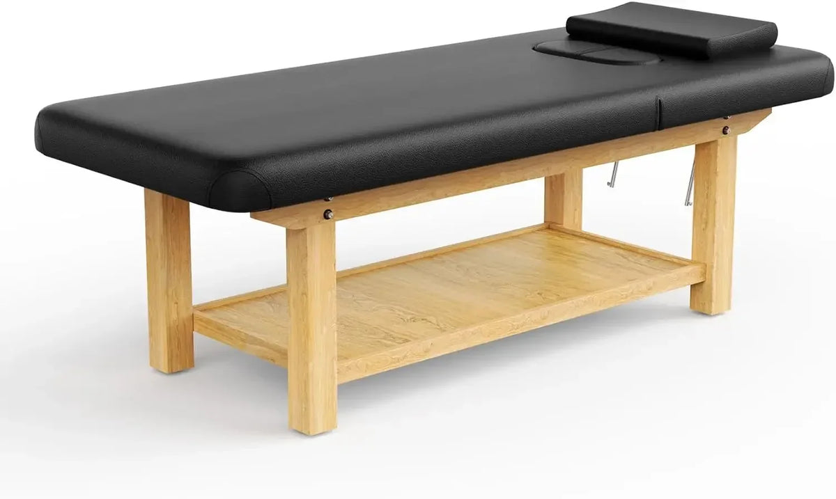 Wood Wide Stationary Massage Table for Treatment Table Physical Therapy Table Spa Facial Bed PU Leather 31.5'' W × 75'' L Heavy