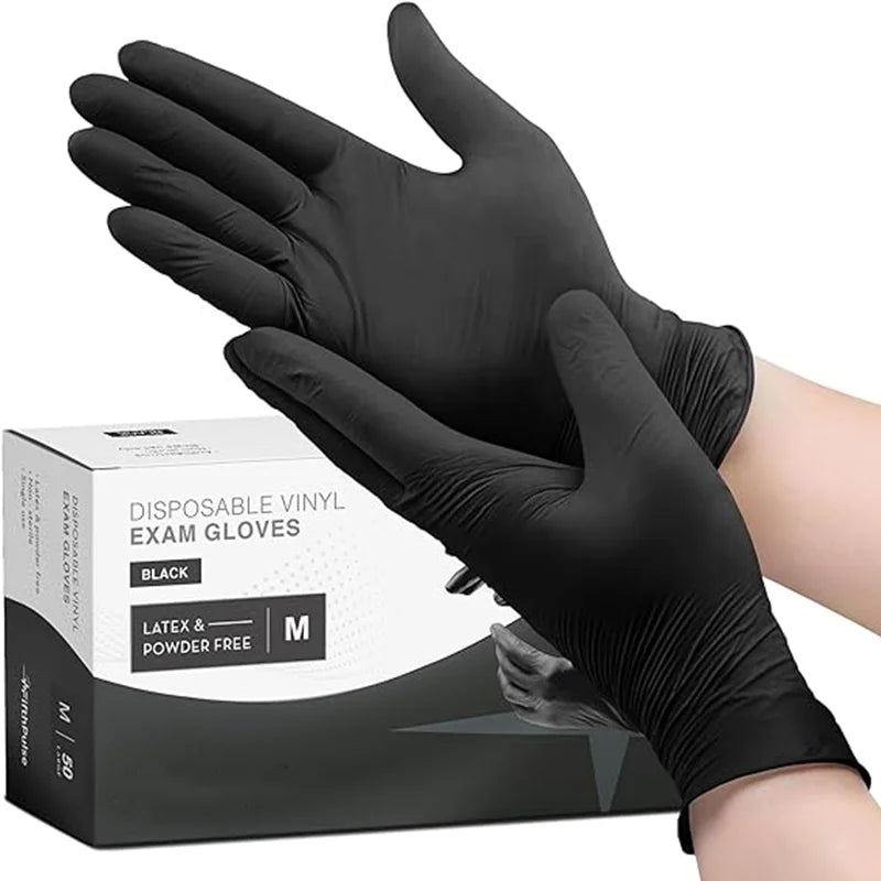 20/50/100PCS Black Nitrile Gloves Disposable Thickened Durable Household Cleaning Gloves for Kitchen Cooking Hair Dyeing Tattoo