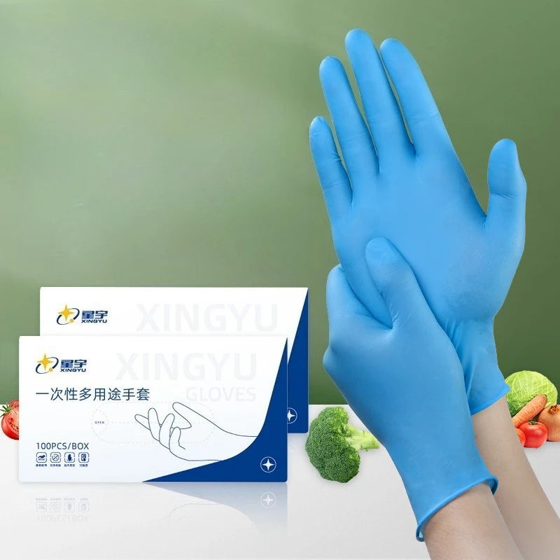 100-PCS Disposable Nitrile Gloves: Heavy-Duty, Waterproof & Anti-Slip for Kitchen Cleaning