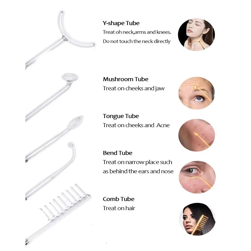 5in1 high frequency face wand improve skin elasticity portable handheld high skin therapy wand machine neon argon