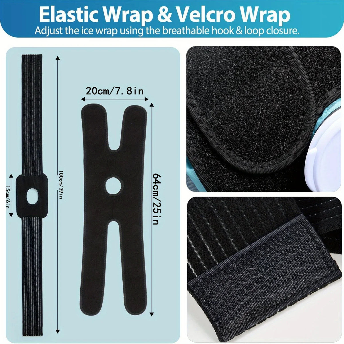Ice Bag[6", 9" &11" ] Hot and Cold Reusable Ice Bag, Elastic Breathable Support Wrap，(for Hot Therapy is 50-60℃)