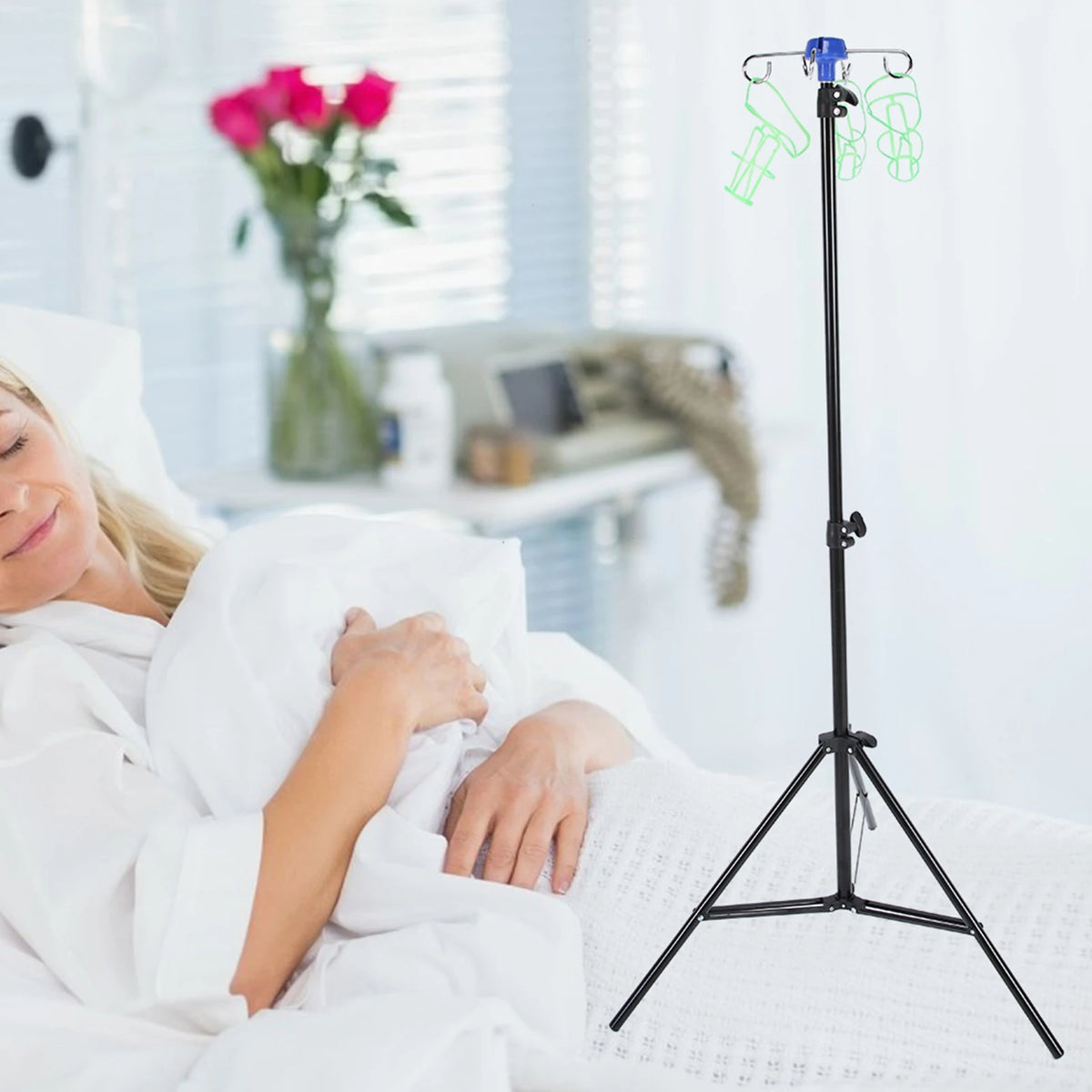 IV Pole Aluminum Alloy Drip Irrigation Rack Portable IV Pole Drip Bag Stand Intravenous Foldable Pole Stand for Clinic Home Care