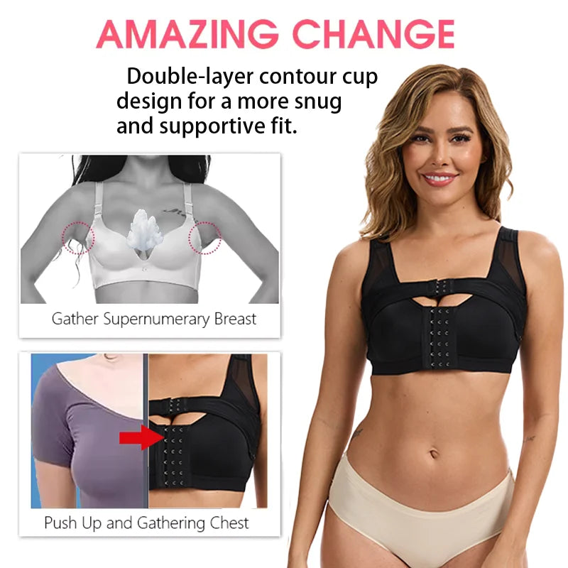 Post-Surgery Front Closure Bra for Women Compression Push Up Body Shaper Sexy Shapewear with Breast Support Band Breathable Top