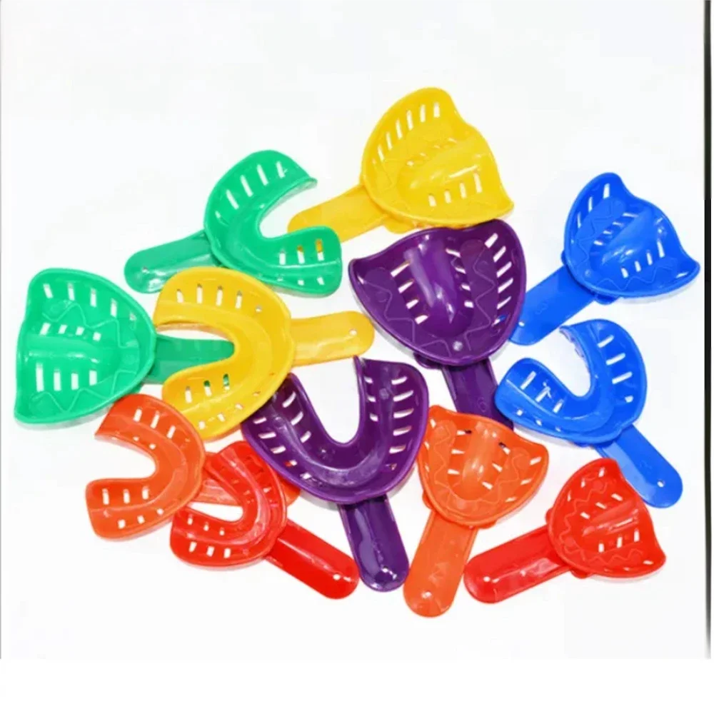 12Pcs/Set Disposable Plastic Dental Impression Trays Adult And Children Colorful Teeth Holder Kit Dental Central Supply Material