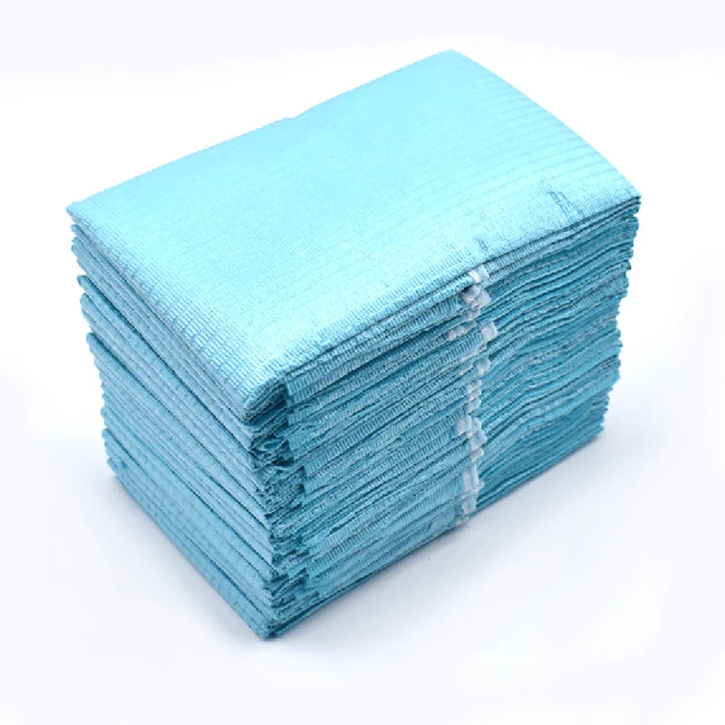 30 Pcs/pack Disposable Dental Bibs with Individual Ties Waterproof Sheets Blue