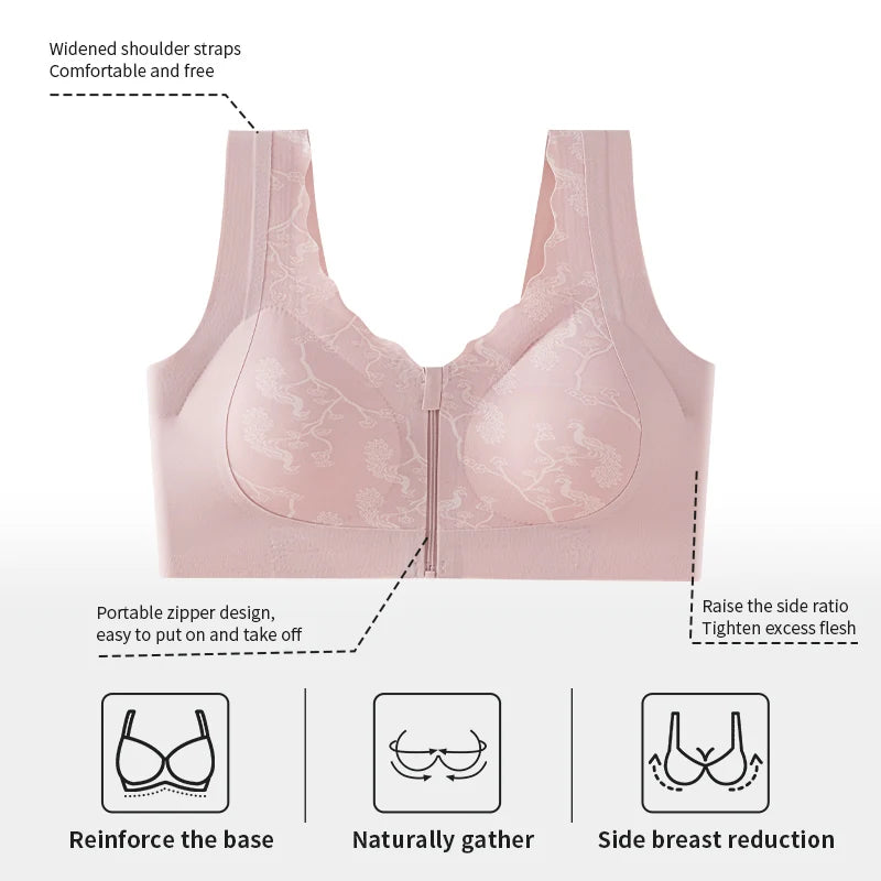 866 Post-Mastectomy Bra Front Zipper Wireless Comfortable Bra for Breast Cancer Surgery Recovery  Daily Wear New Style