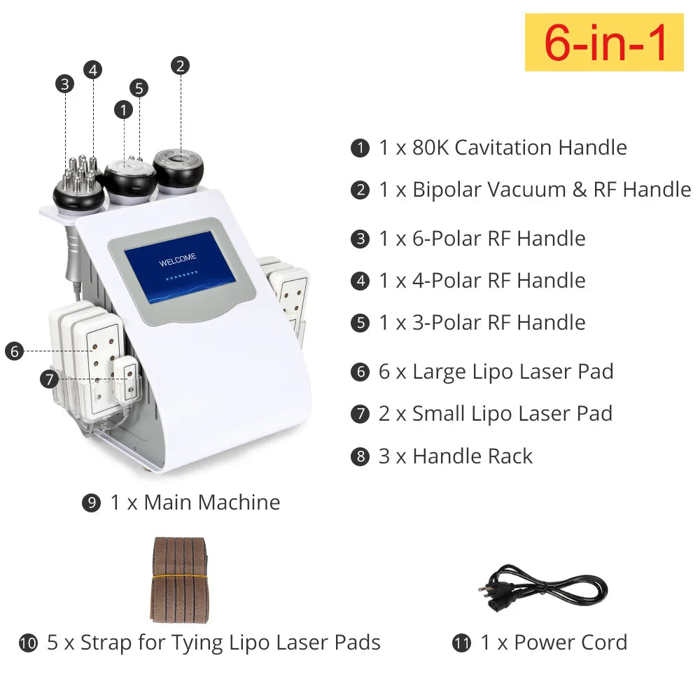 mychway 6 In 1 80k Cavitation Machine With Vacuum Radiofrequency For Body Contouring