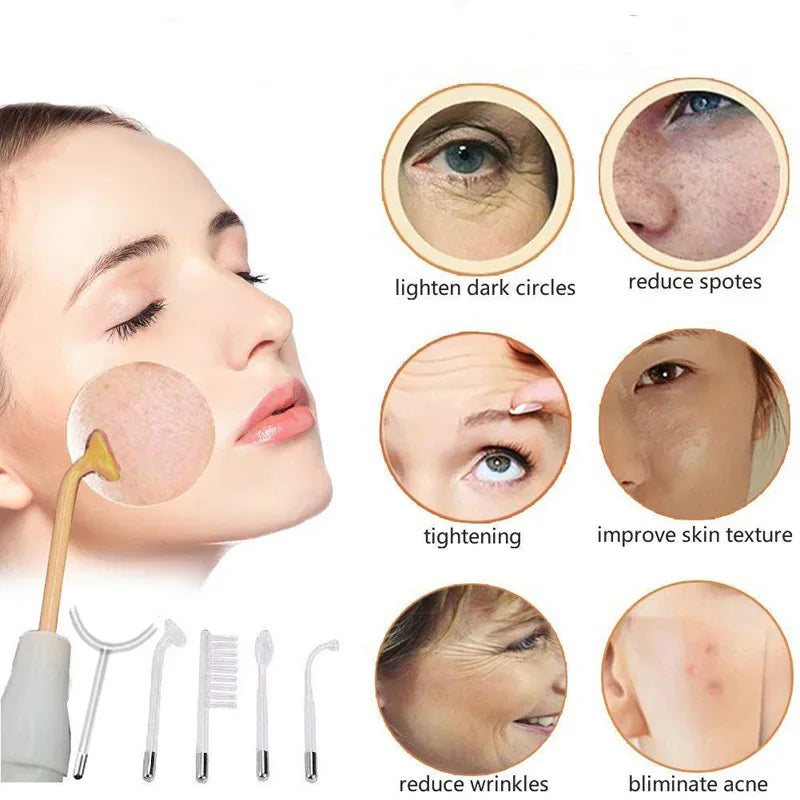 5in1 high frequency face wand improve skin elasticity portable handheld high skin therapy wand machine neon argon