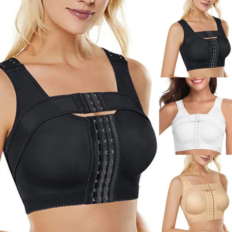 Women Post-Surgery Shaper Front Closure Bra Compression Posture Corrector Crop Top With Breast Support Band NEW