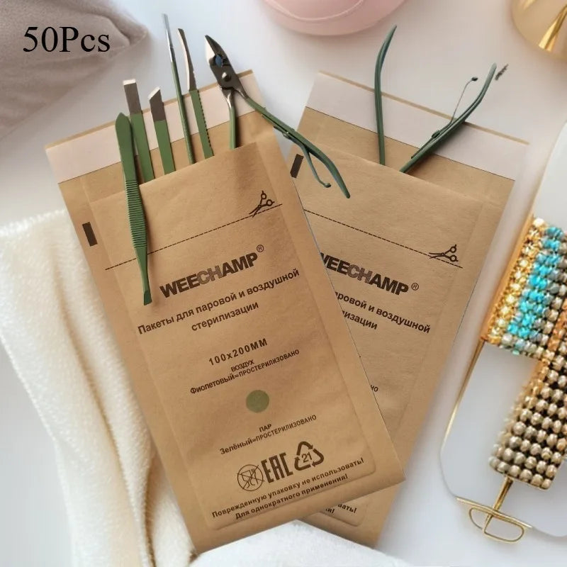 50Pcs Nail Sterilizer Bags Manicure Kraft Bags Nail Art Clean Tools Sterilization Disposable Nail Disinfection Accessories