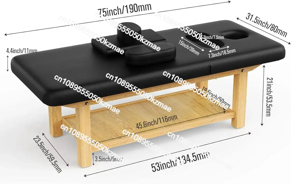 Wood Wide Stationary Massage Table for Treatment Table Physical Therapy Table Spa Facial Bed PU Leather 31.5'' W × 75'' L Heavy