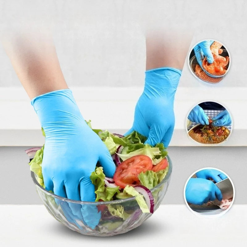 100-PCS Disposable Nitrile Gloves: Heavy-Duty, Waterproof & Anti-Slip for Kitchen Cleaning