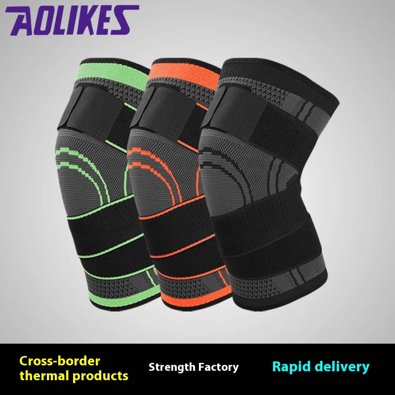 Compression strap wrapped knee pads for basketball, running, fitness, cycling, knitted sports, compression and breathability