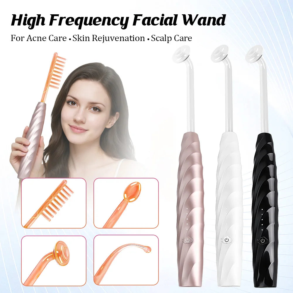 High Frequency Facial Wand Glass Electrode Neon Argon Skin Care Beauty Device Scalp Care Portable Massager Home Use Tool