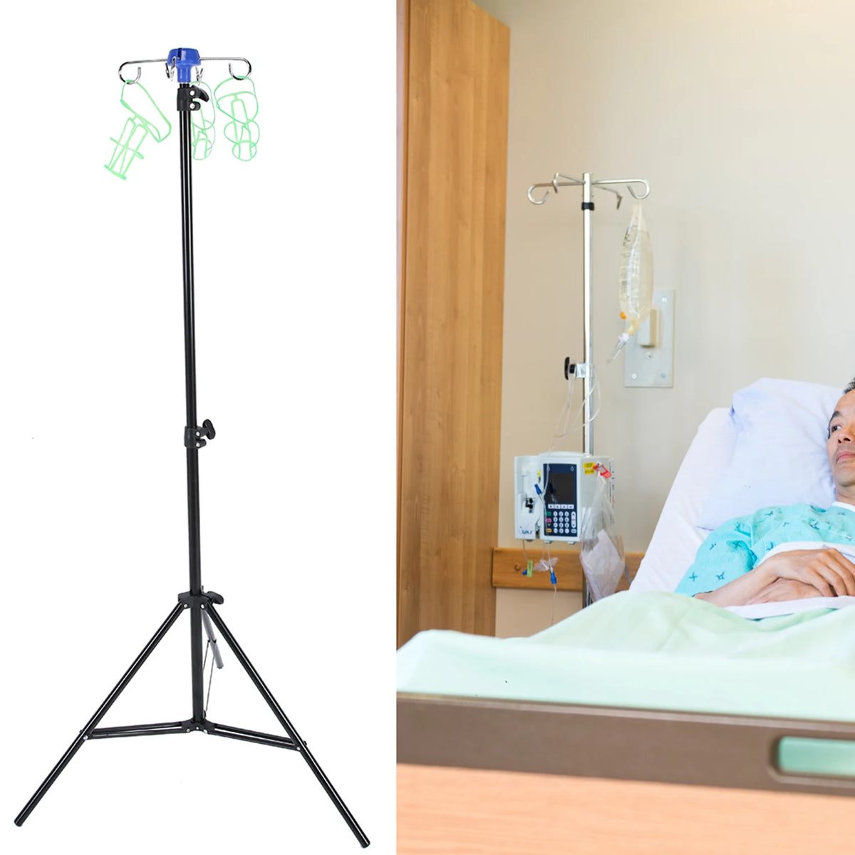 IV Pole Aluminum Alloy Drip Irrigation Rack Portable IV Pole Drip Bag Stand Intravenous Foldable Pole Stand for Clinic Home Care