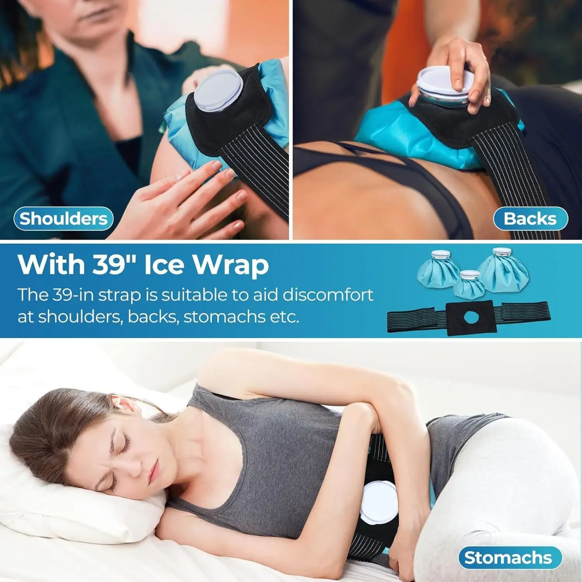 Ice Bag[6", 9" &11" ] Hot and Cold Reusable Ice Bag, Elastic Breathable Support Wrap，(for Hot Therapy is 50-60℃)
