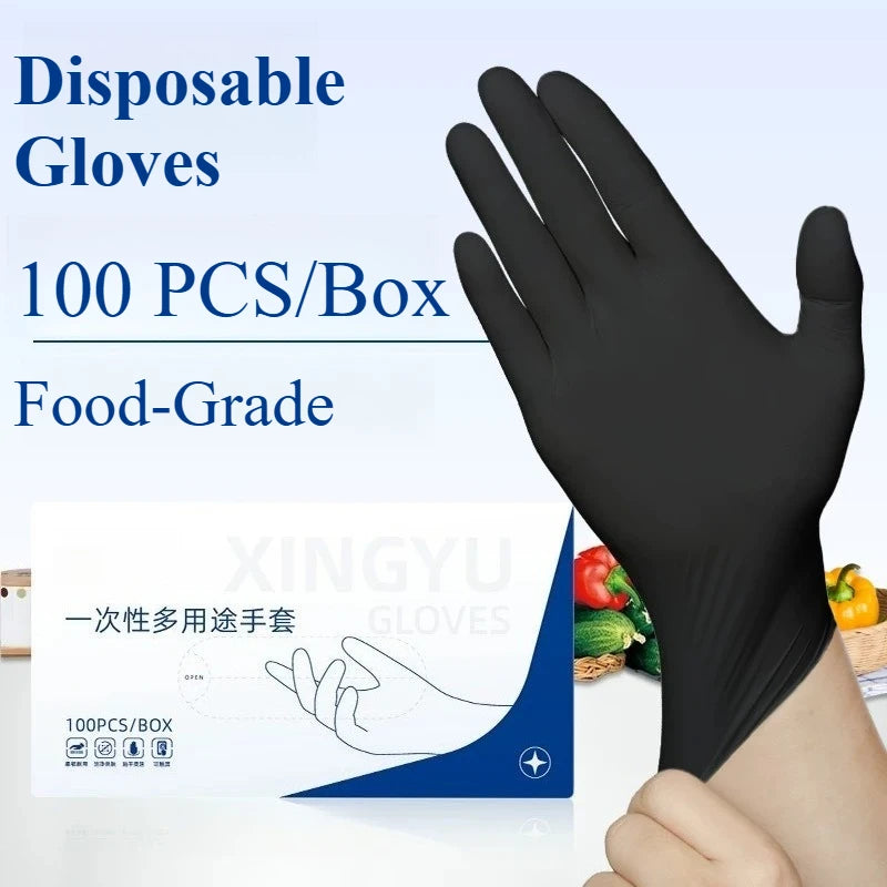 100-PCS Disposable Nitrile Gloves: Heavy-Duty, Waterproof & Anti-Slip for Kitchen Cleaning