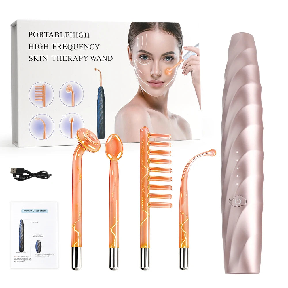 High Frequency Facial Wand Glass Electrode Neon Argon Skin Care Beauty Device Scalp Care Portable Massager Home Use Tool