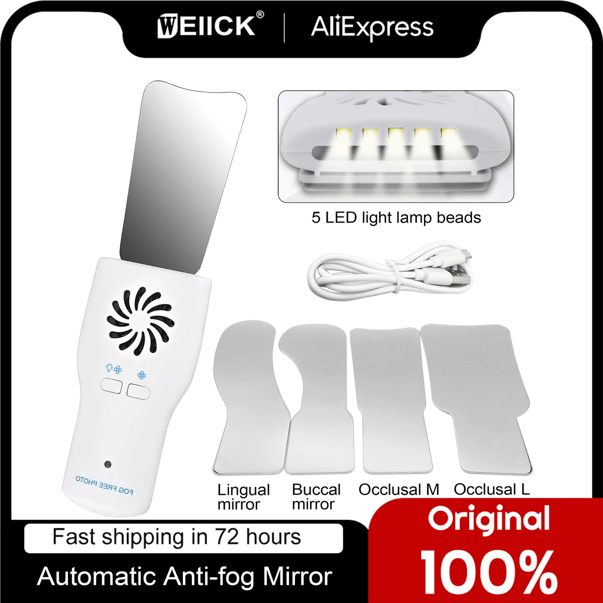Dental Automatic Anti-fog Mirror for Oral Photography Reflector Defog Mirror Orthodontic Buccal Occlusal Lingual Dental Supplies