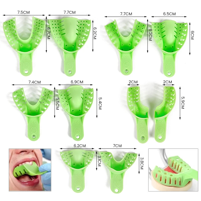Dental Impression Trays Holder Disposable Plastic Denture Tray S / M / L Adult Children Teeth Plaster Tray Holder Oral Materials