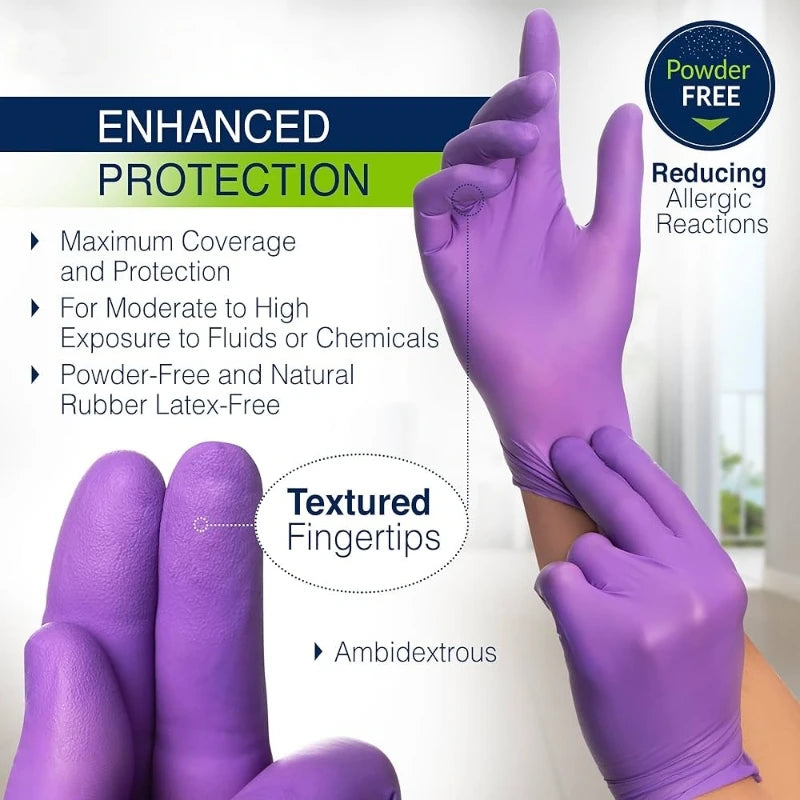 20/100PCS Purple Nitrile Gloves Disposable 5Mil Thick Industrial Safety Work Gloves Kitchen Cleaning Tattoo Mechanic Auto Gloves