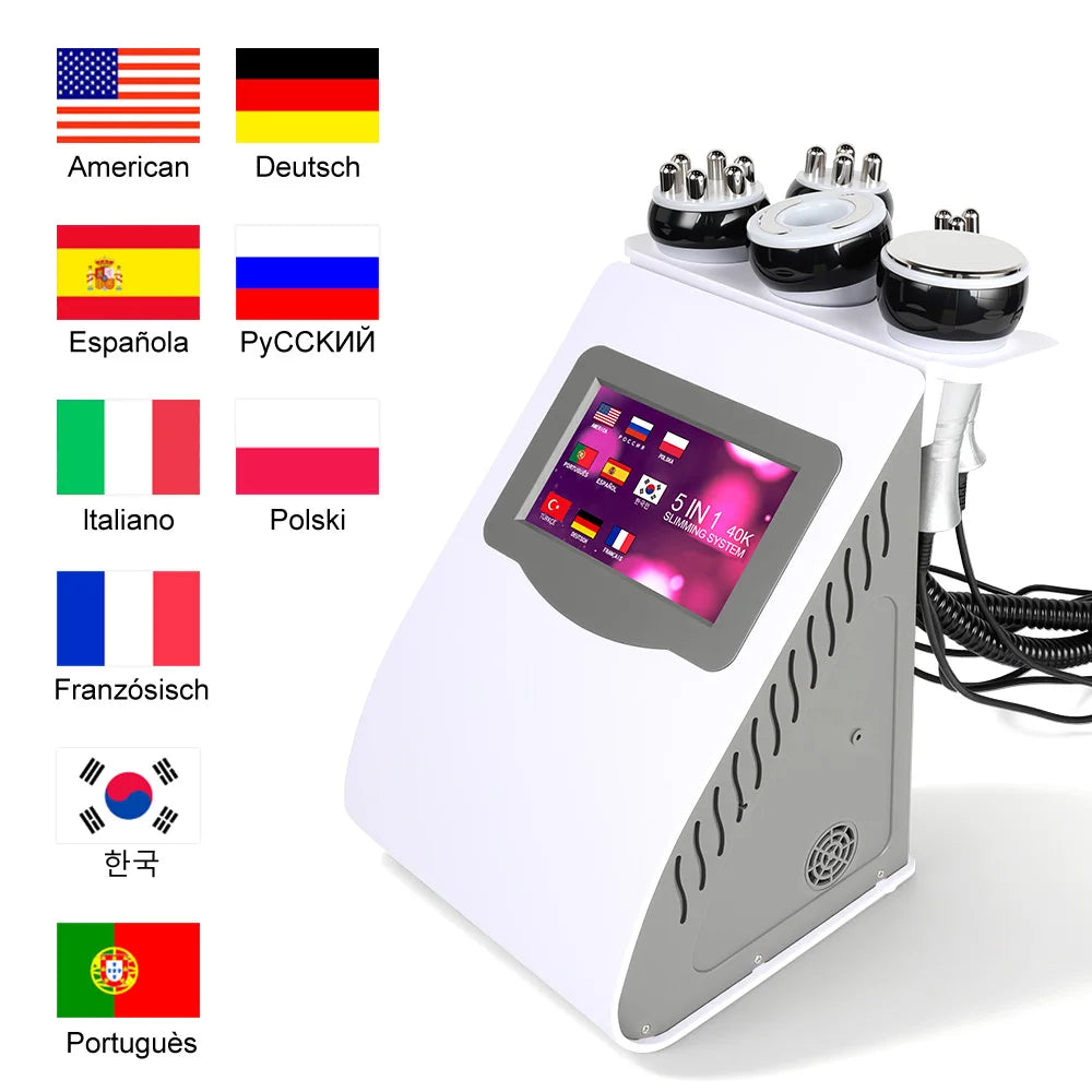 5 in 1 40K Ultrasonic Cavitation RF Vacuum Beauty Machine with Laser Pads for Skin Smoothing Body Shaping Home Salon Care Device