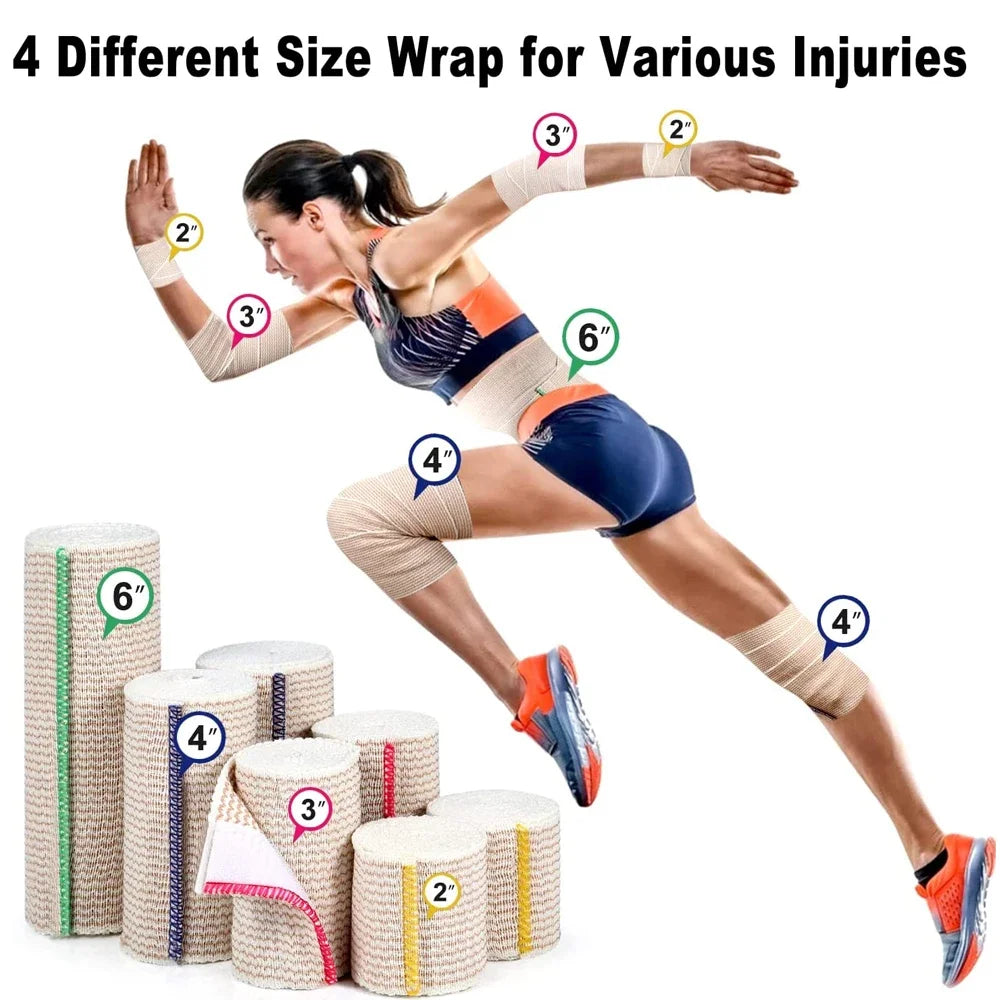 Premium Elastic Bandage Wrap Wide Compression Bandage with Hook & Loop Closures for Wrist,Knee,Ankle,Foot Sprains,Sport Injuries