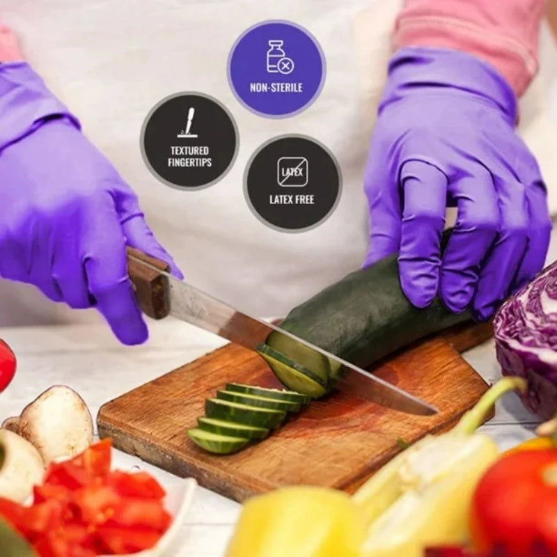 20/100PCS Purple Nitrile Gloves Disposable 5Mil Thick Industrial Safety Work Gloves Kitchen Cleaning Tattoo Mechanic Auto Gloves