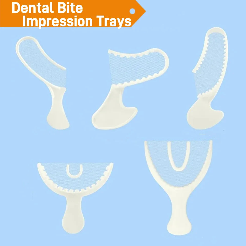 50pcs Disposable Dental Bite Impression Trays Kits Teeth Registration Impression Tray with Plastic Rigid Frame and Non-Tear Mesh