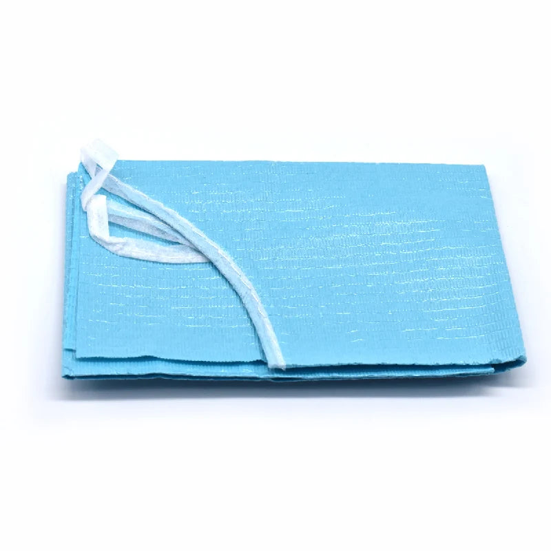 30 Pcs/pack Disposable Dental Bibs with Individual Ties Waterproof Sheets Blue