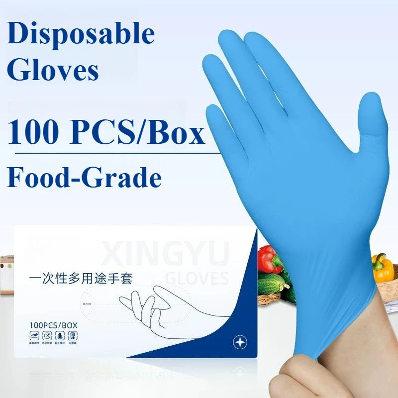 100-PCS Disposable Nitrile Gloves: Heavy-Duty, Waterproof & Anti-Slip for Kitchen Cleaning