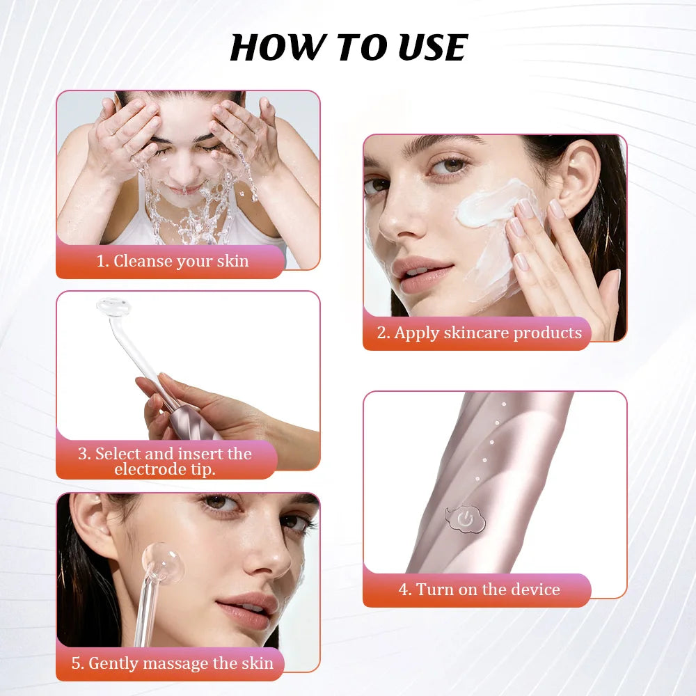 High Frequency Facial Wand Glass Electrode Neon Argon Skin Care Beauty Device Scalp Care Portable Massager Home Use Tool