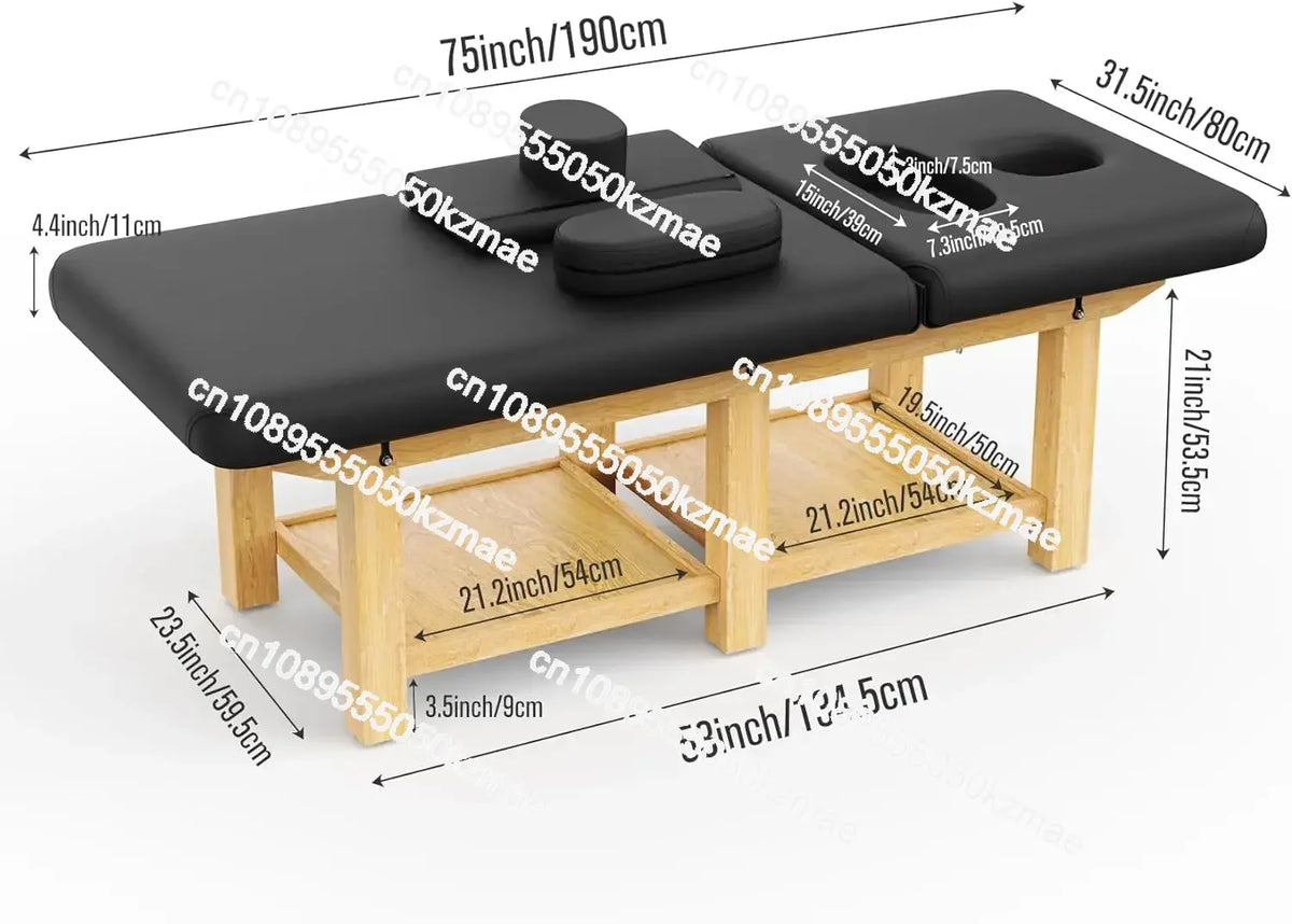 Wood Wide Stationary Massage Table for Treatment Table Physical Therapy Table Spa Facial Bed PU Leather 31.5'' W × 75'' L Heavy