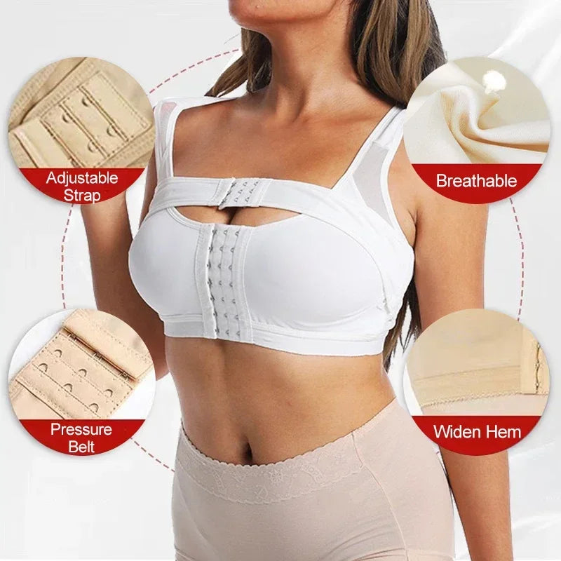 Guudia Front Hook Post Surgery Bra Front Closure Surgical Recovery Everyday Bra Wireless Mastectomy Bra with Adjustable Straps
