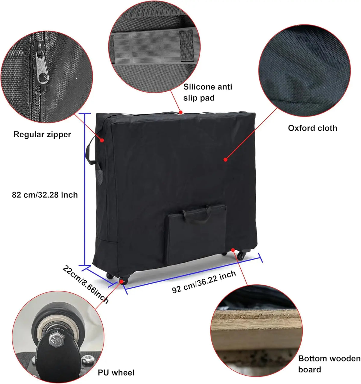 Professional Massage Table Carrying Bag With Wheels&Shoulder Strap Heavy-Duty Foldable Storage Case For Portable Massage Bed