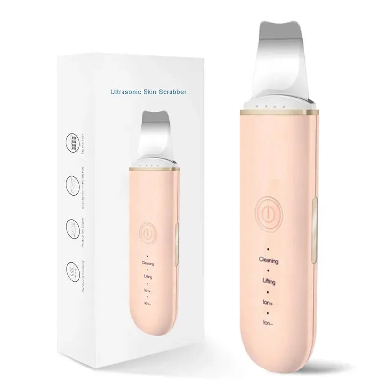 Ultrasonic skin scrubber facial ion cleaning vibrating spatula to blackhead acne exfoliating facial lifting machine