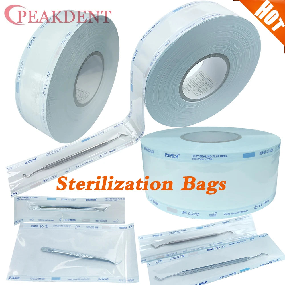 200M Dental Sterilization roll Bags to sterilize instrumental Disposable Autoclave Packing Bag For Sealing Machine Oral Product