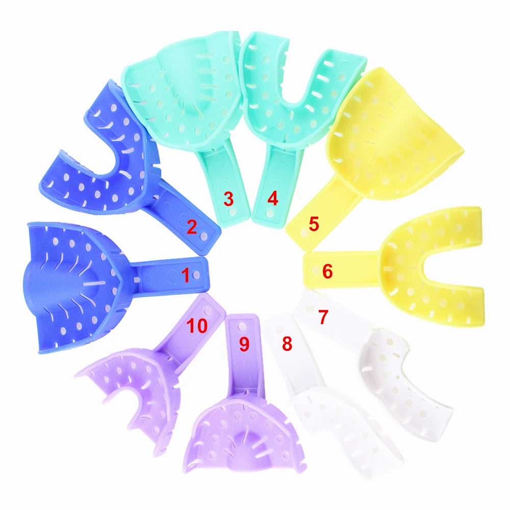 10Pcs/Set Disposable Plastic Dental Impression Trays Adult And Children Central Materials Teeth Holder Oral Care Dentistry