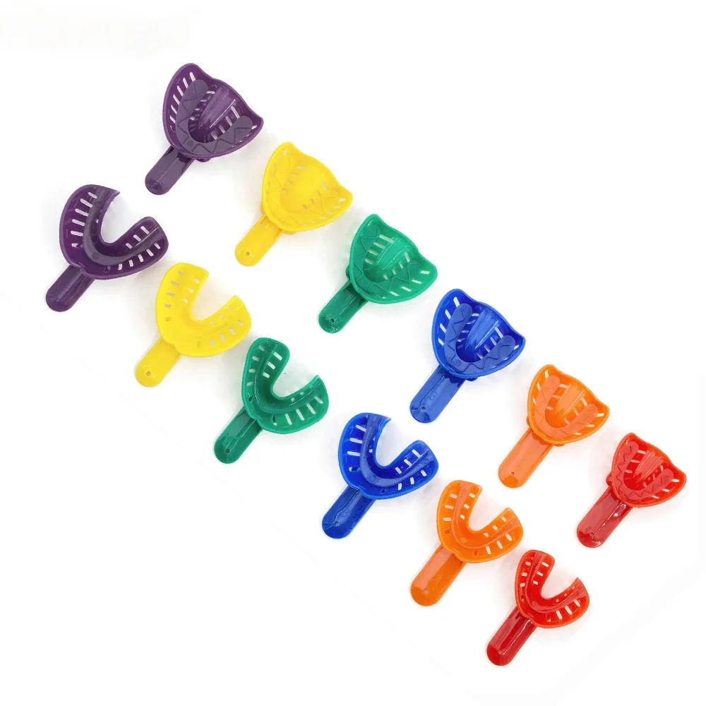 12Pcs/Set Disposable Plastic Dental Impression Trays Adult And Children Colorful Teeth Holder Kit Dental Central Supply Material