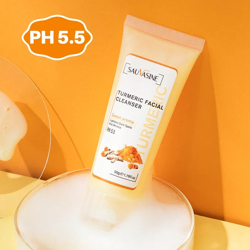 Professional Turmeric Cleanser Whitening Cream Brightening Facial Deep Cleaning Wash Foam Reduce Pockmark Acne Wrinkle Dark Spot