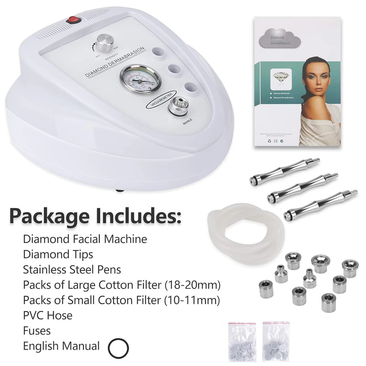 Diamond Microdermabrasion Machine, 65-68cmHg Suction Power Professional Dermabrasion, Home Use Facial Skin Care Equipment
