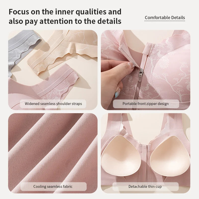 866 Post-Mastectomy Bra Front Zipper Wireless Comfortable Bra for Breast Cancer Surgery Recovery  Daily Wear New Style